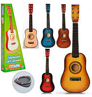 Дитяча Дерев'яна Гітара 58 см 6 струн, 5 кольорів, запасна струна, медіатор, у коробці