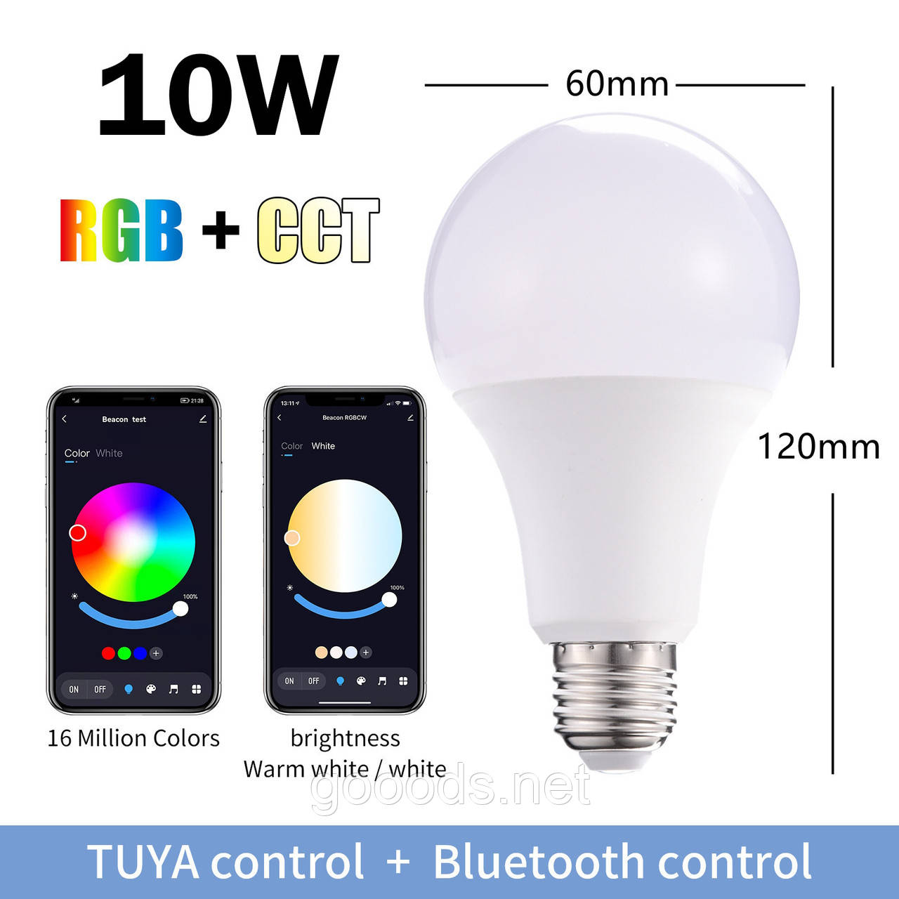 Світлодіодна лампа RGB E27 з підтримкою Bluetooth, 10 Вт Tuya