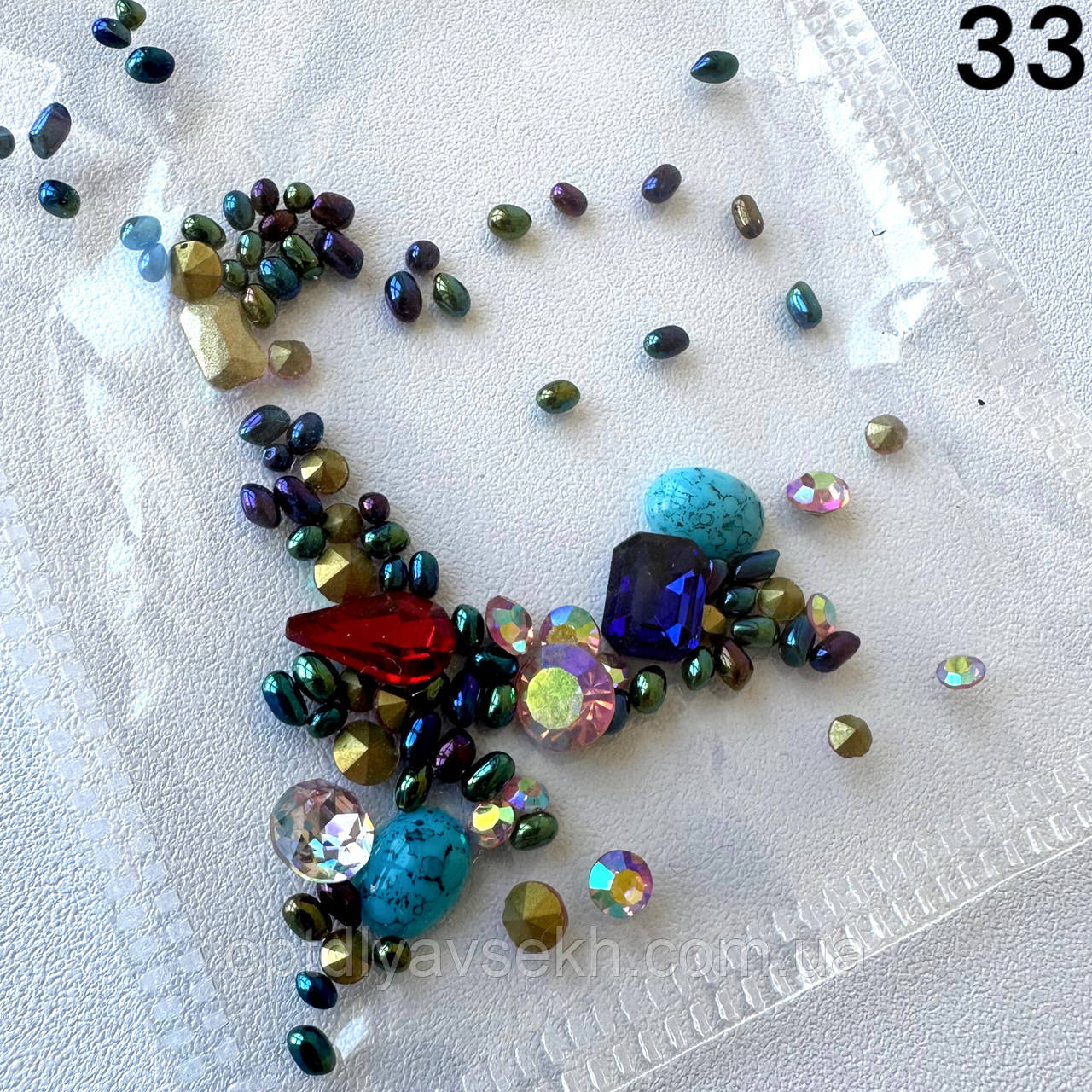 Декор для нігтів - металеві/пластикові фігурки різних форм у пакетику Камінці хамелеон+перепелине яйце (блакитне) № 33