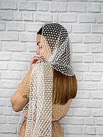 Шарф в горошек, накидка на голову, шарф в церковь, шарф-палантин, шарф белый, шарф шифоновый