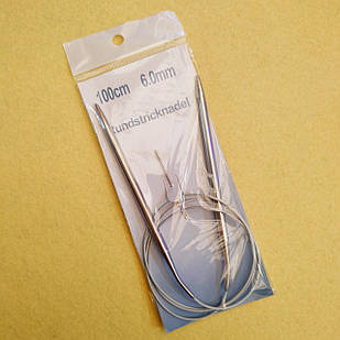 Спиці для в'язання, Метал, Довжина 100 см, Діаметр Спиць 6 мм, з'єднані Тросиком Плюс Голка