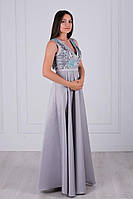 Выпускное длинное платье атласное с пышной юбкой 50917 серый 38р