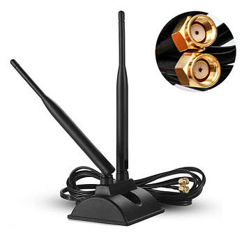 Антена виносна спарена WiFi 2.4-5.8 GHz 6dBi RP SMA Male, на підставці з магнітом, для роутерів, модемів