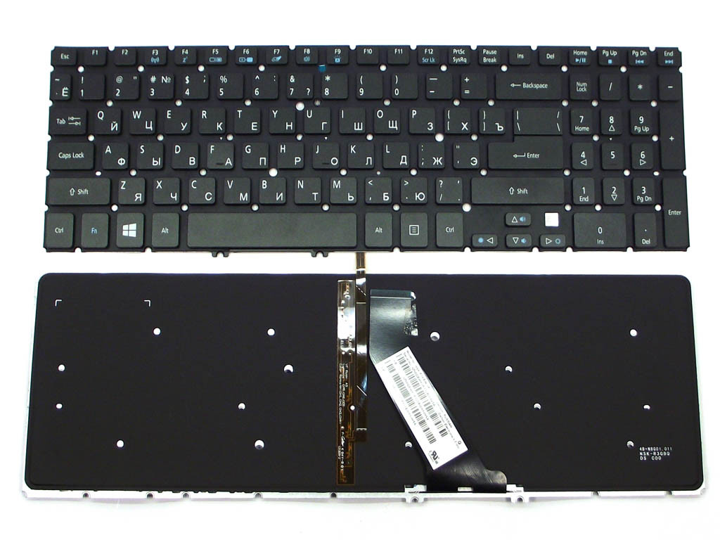 Клавіатура для ACER Aspire V5-531, V5-551, V5-571 (RU Black без рамки з підсвіткою)., фото 1