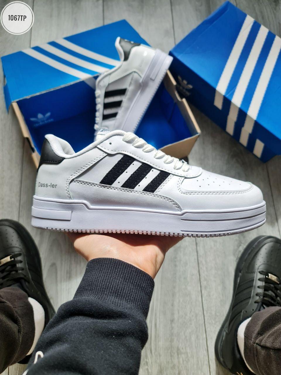 Чоловічі кросівки Adidas dass-ler (білі з чорним) низькі повсякденні кеди демісезон 1067TP топ, фото 1