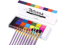 Краска боди арт для лица Athena 20 цветов с кисточками 10 шт Хіт продажу!
