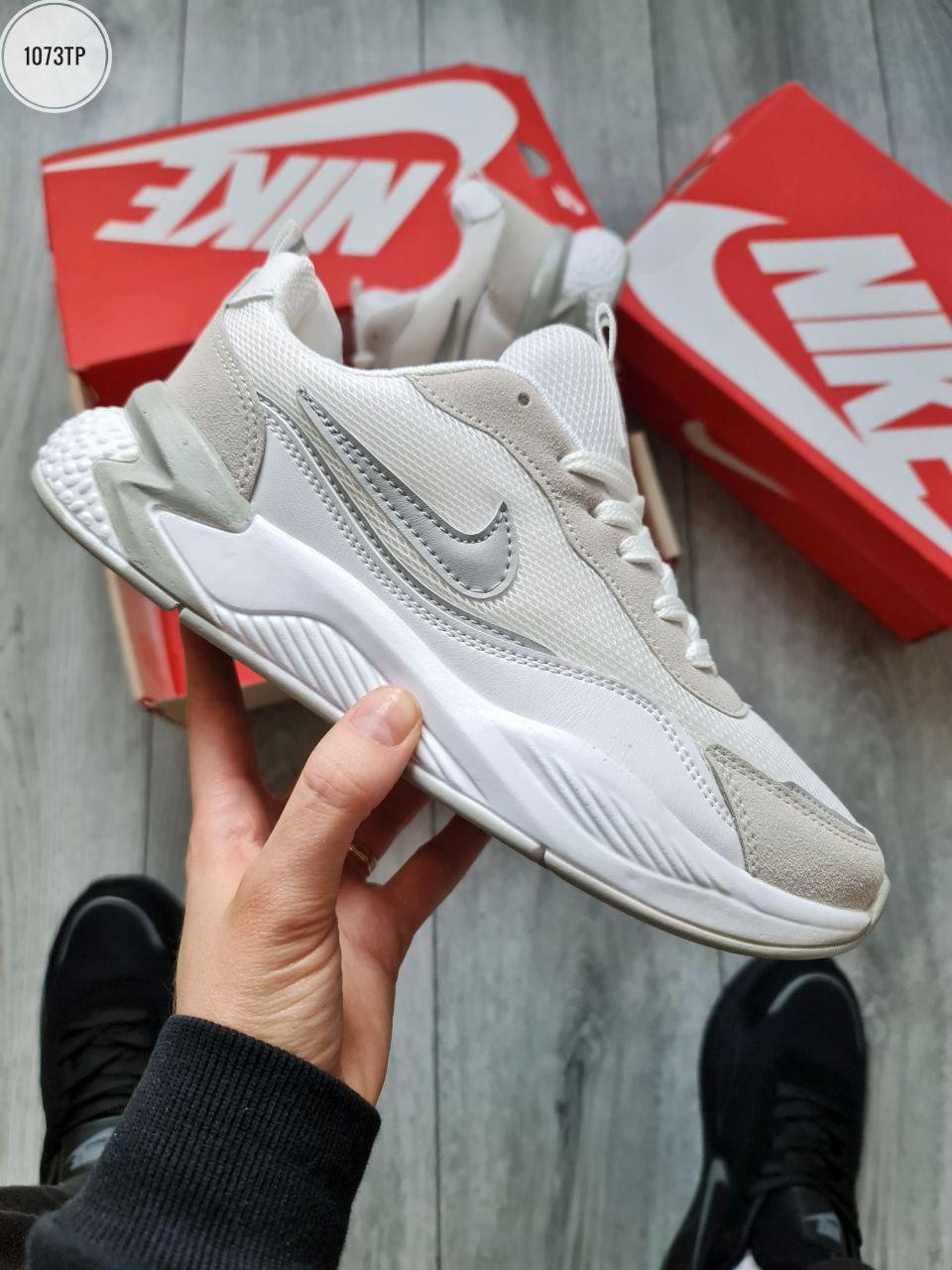 Чоловічі кросівки Nike (білі із сірим) спортивні світлі комбіновані демісезонні кроси 1073TP топ, фото 1