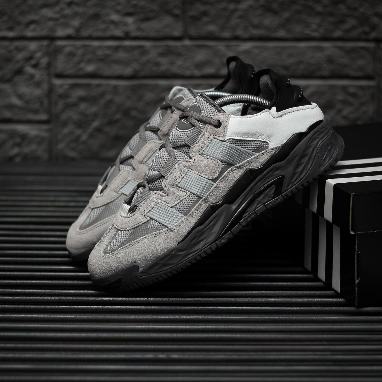 Чоловічі кросівки Adidas Niteball (сірі з білим і чорним) весняні комбіновані кроси 2218 топ, фото 1