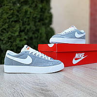 Женские кроссовки Nike Blazer Low (серые с белым) низкие красивые удобные модные деми кеды О20714 топ