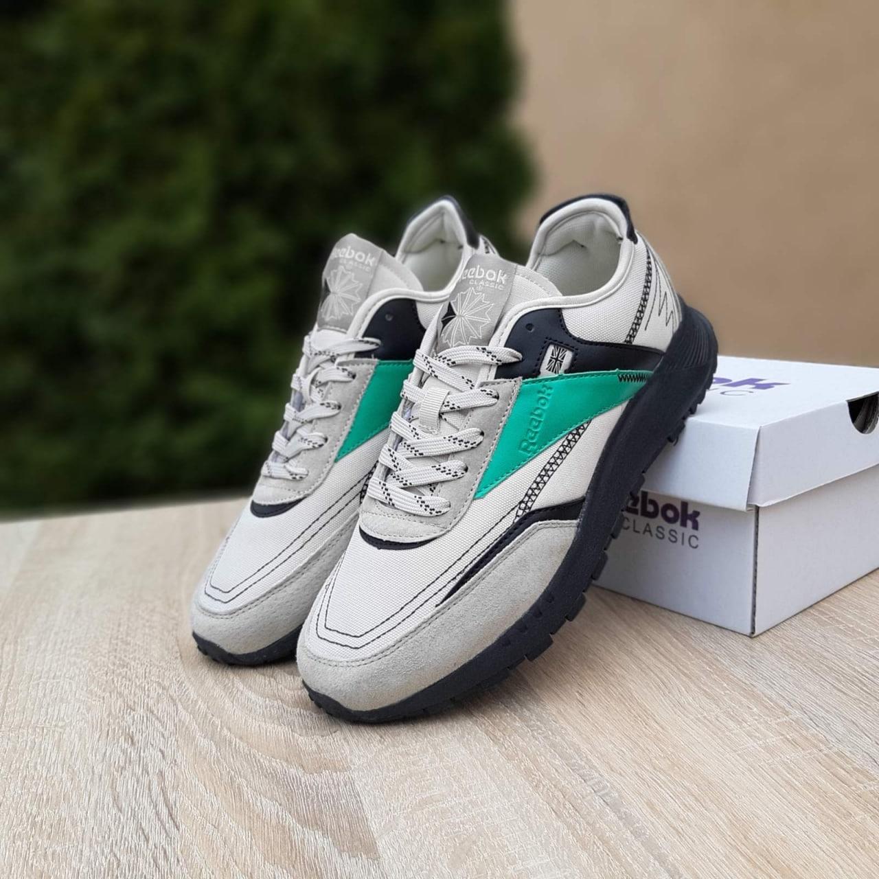 Чоловічі кросівки Reebok Classic (сірі з зеленим) зручні кроси для повсякденного носіння О10910 топ
