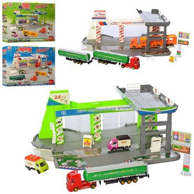 KM59942-3 Гараж транспорт трейлер 3 шт., музика, світло, коробка 46-36-12 см