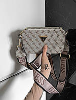 Женская подарочная сумка клатч Guess Crossbody (бежевая) Gi5309 стильная красивая на длинном текстильном ремне