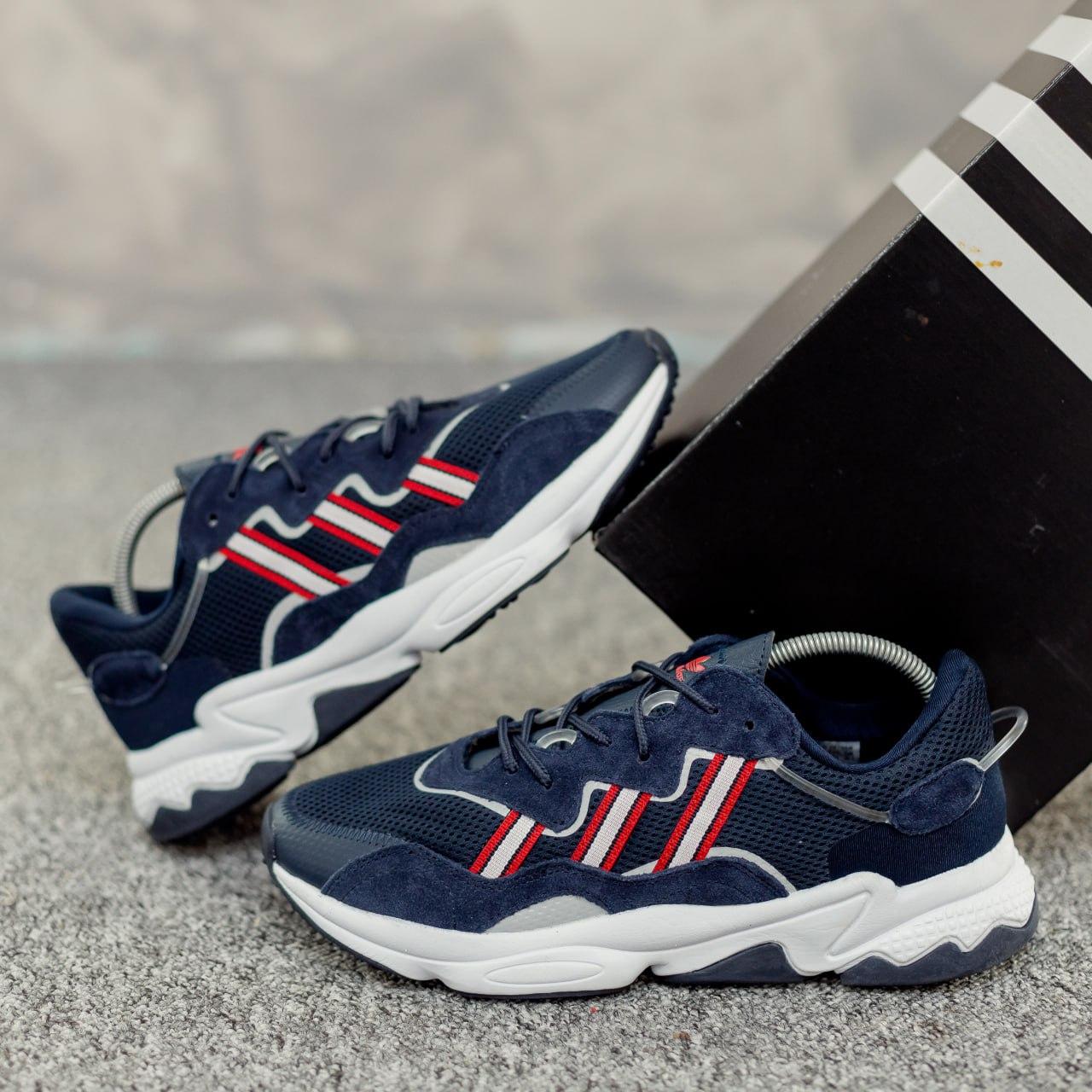 Чоловічі кросівки Adidas Ozweego (сині з білим і червоним) рефлективні спортивні кроси Fox1147 топ, фото 1