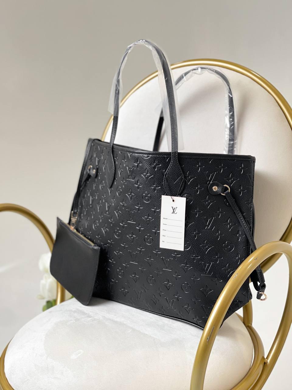 Жіноча сумка шопер подарункова Louis Vuitton Neverfull Black torba0024 стильна з короткими ручками з логотипом топ
