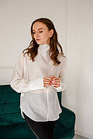 Блуза женская белая полупрозрачная с хомутом WOOLBOOK
