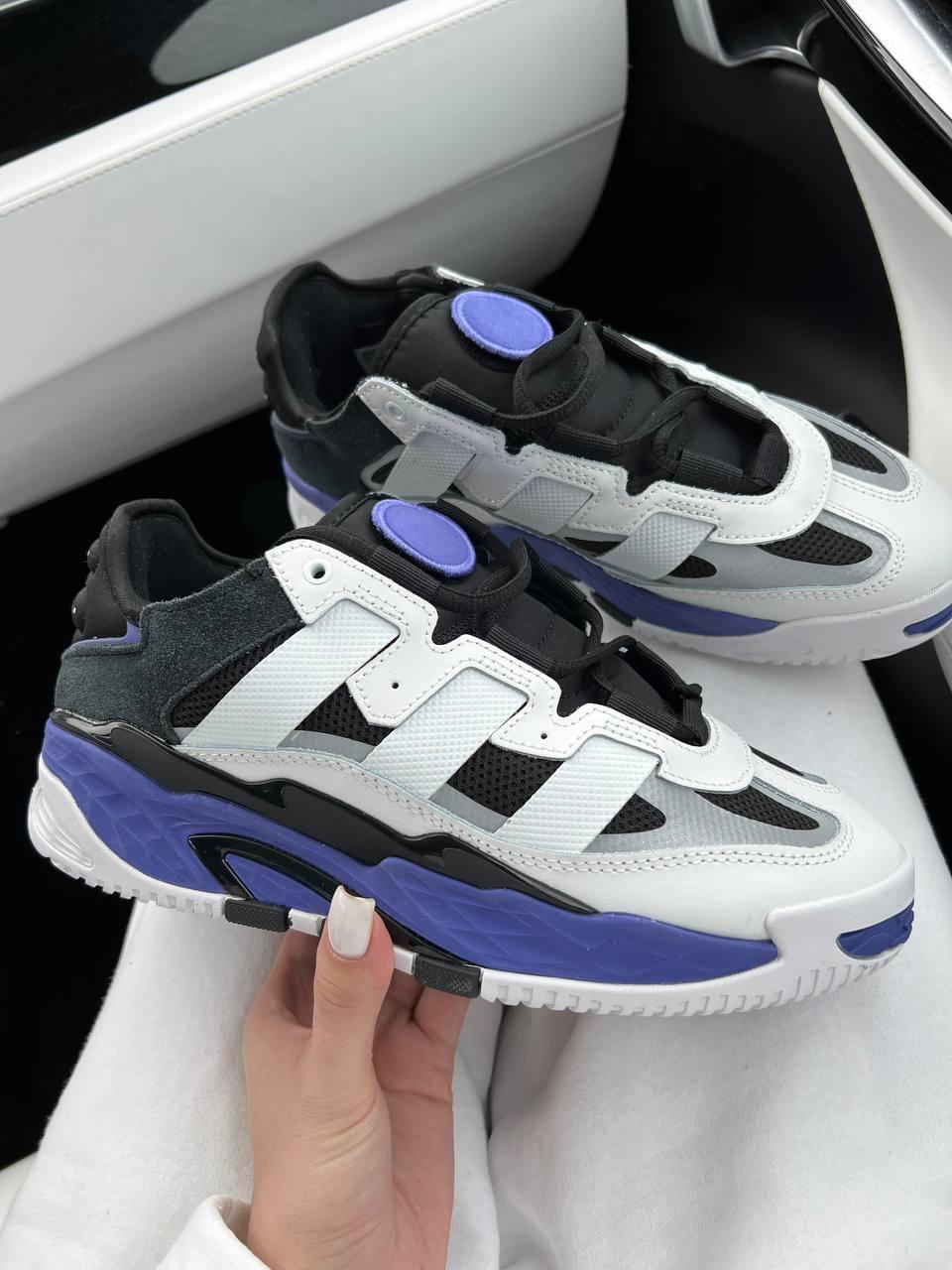 Чоловічі кросівки Adidas Niteball (білі з фіолетовим/чорним) молодіжні демісезонні кроси рефлективи 722TP топ, фото 1