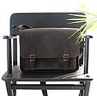 Чоловіча шкіряна офісна сумка для документів формату А4 на плече з натуральної шкіри з клапаном коричнева, фото 3