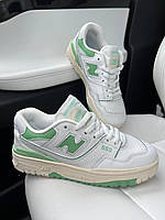 Женские кроссовки New Balance 550 White Green (белые с зелёным и бежевым) качественные модные кроссы 88445 топ