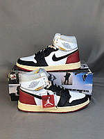 Мужские кроссовки Nike Air Jordan 1 Union LA Black Toe (чёрные с белым и красным) высокие модные кеды 7469 топ