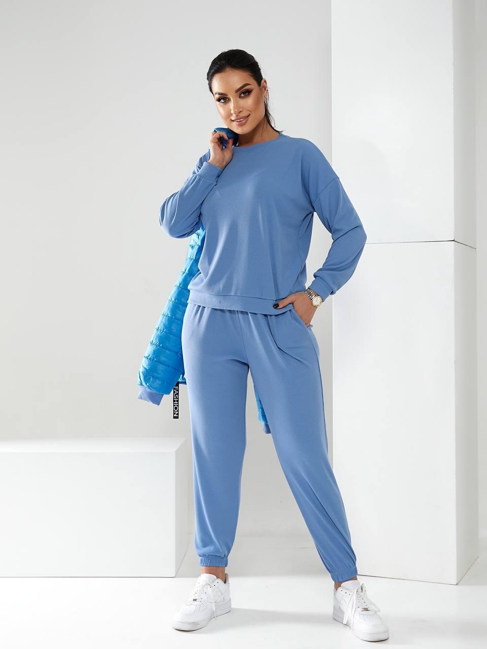 Стильный модный демисезонный женский спорт костюм тройка: костюм+куртка (р.42-48). Арт-1210/29 голубой - фото 4 - id-p1807873718