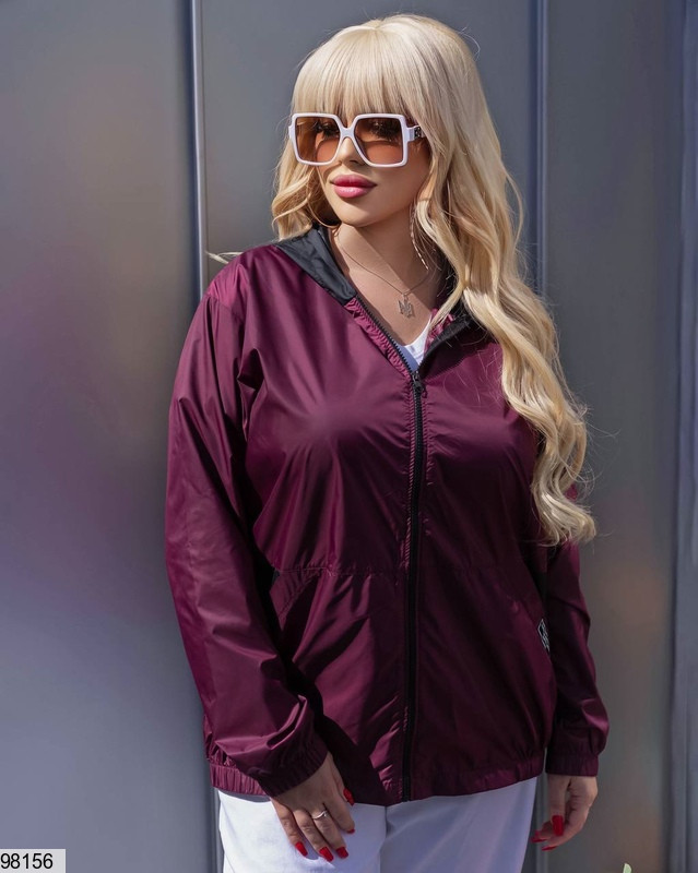 Ветровка Женская с Капюшоном и по Бокам Карманы ( 5 Расцветок) Бордовый ...