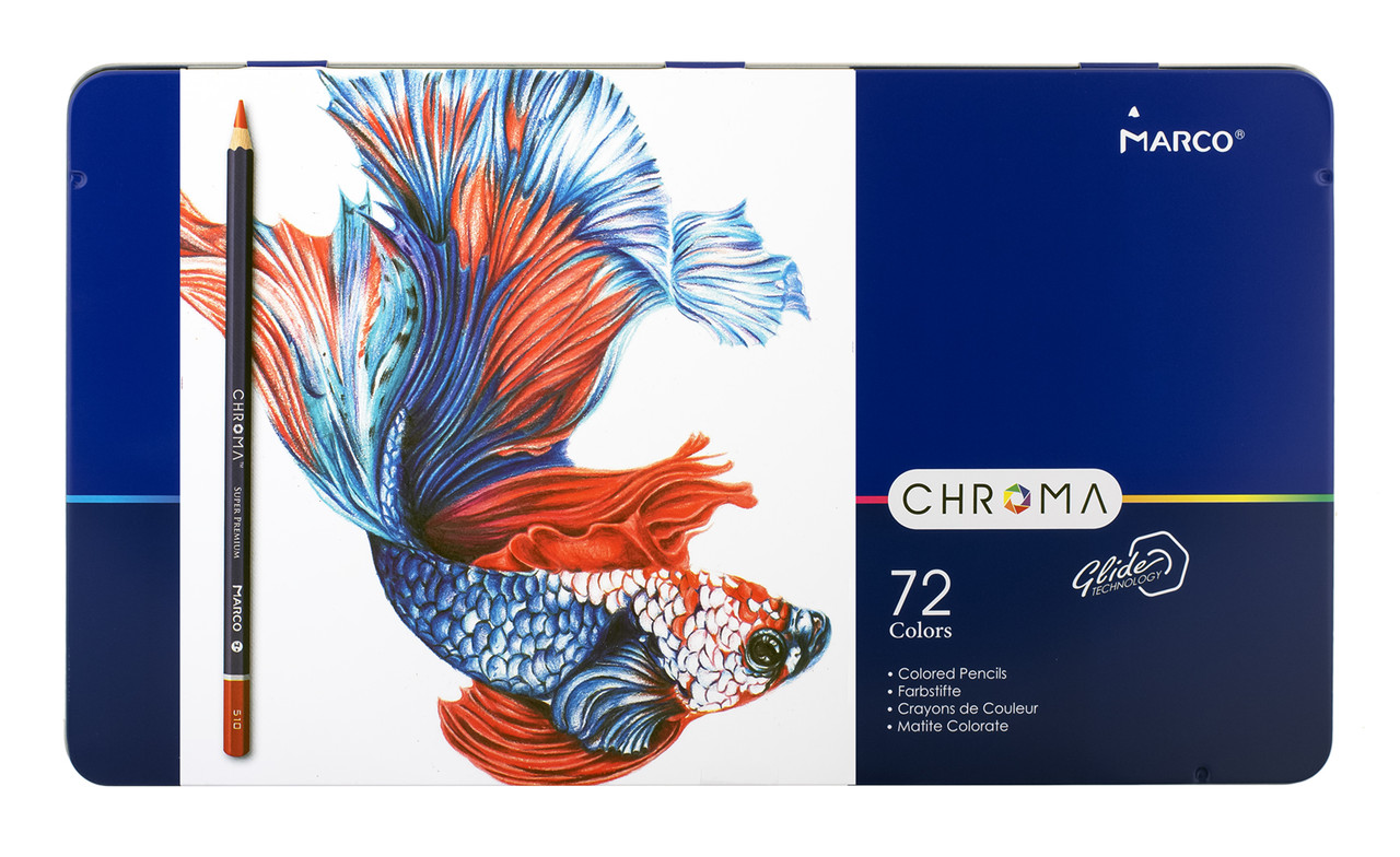 Кольорові олівці Marco Chroma Super Premium 72 кольорів у метал.пеналі 8010-72TN