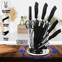 Профессиональный набор ножей Knife Set 9в1, вращаемая подставка, сверхострые, нержавеющая сталь