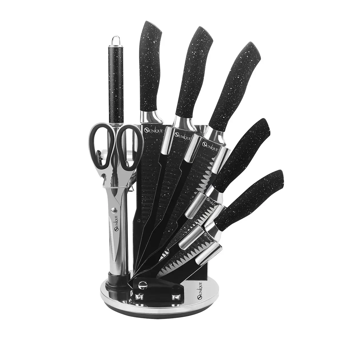 Профессиональный набор ножей Knife Set 9в1, вращаемая подставка, сверхострые, нержавеющая сталь - фото 5 - id-p1807630919