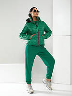 Стильный модный демисезонный женский спорт костюм тройка: костюм+куртка (р.42-48). Арт-1210/29 зеленый