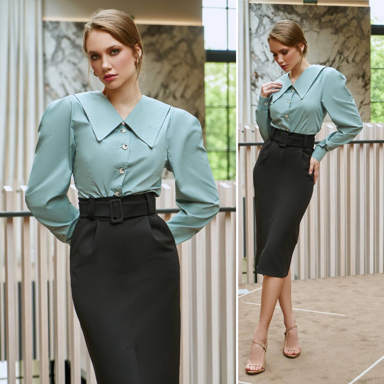 Сорочка жіноча з великим комірцем Люкс олива (різні кольори) XS S M L