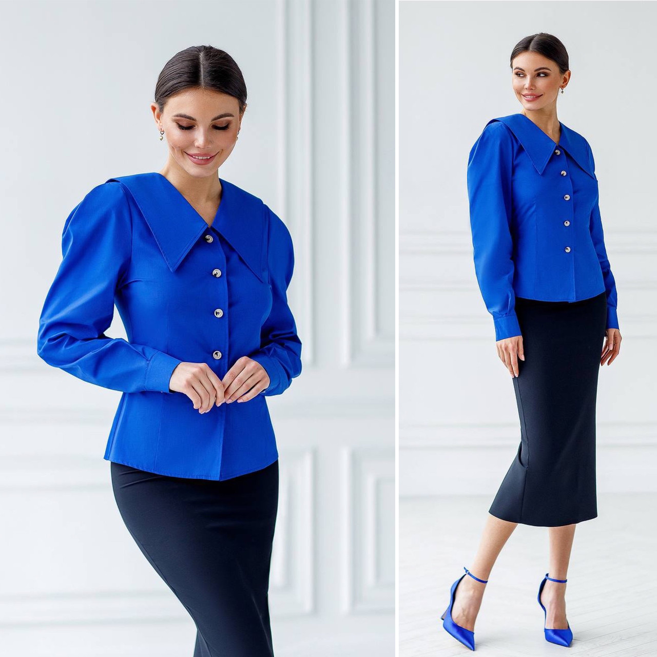 Сорочка жіноча з великим комірцем Люкс електрик (різні кольори) XS S M