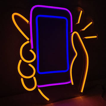 Неонова вивіска Мобільник кольоровий 360х360 мм з блоком живлення та контролером
