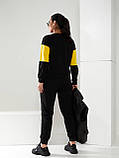 Стильный женский осенне-весенний спортивный костюм тройка со стеганой жилеткой (р.42-48). Арт-1211/29 чорний + жовтий, фото 5