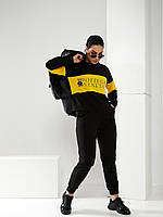 Стильный женский осенне-весенний спортивный костюм тройка со стеганой жилеткой (р.42-48). Арт-1211/29 чорний + жовтий