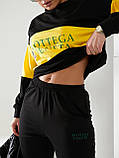 Стильный женский осенне-весенний спортивный костюм тройка со стеганой жилеткой (р.42-48). Арт-1211/29 чорний + жовтий, фото 7