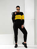 Стильный женский осенне-весенний спортивный костюм тройка со стеганой жилеткой (р.42-48). Арт-1211/29 чорний + жовтий, фото 2