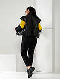 Стильный женский осенне-весенний спортивный костюм тройка со стеганой жилеткой (р.42-48). Арт-1211/29 чорний + жовтий, фото 6