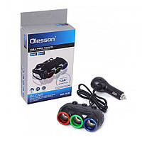 Автомобильный разветвитель прикуривателя Olesson in car 1633, 120Вт 12/24V, 3 выхода прикуривателя +USB с