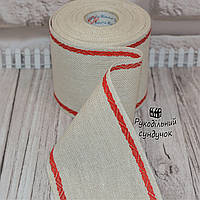 Канва-стрічка для вишивки Vaupel & Heilenbeck (Німеччина), ширина 10 см (колір льна з червоним кантом)