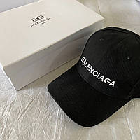 Женская черная текстильная кепка Balenciaga бейсболка с белой надписью лого Баленсиага