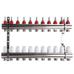 Колектор з вимірювачем витрат, регуляторами та кріпленням ECO001D 1″x11 (000022685)