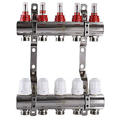 Колектор з вимірювачем витрат, регуляторами та кріпленням ECO 001D 1″x5 (000009828)