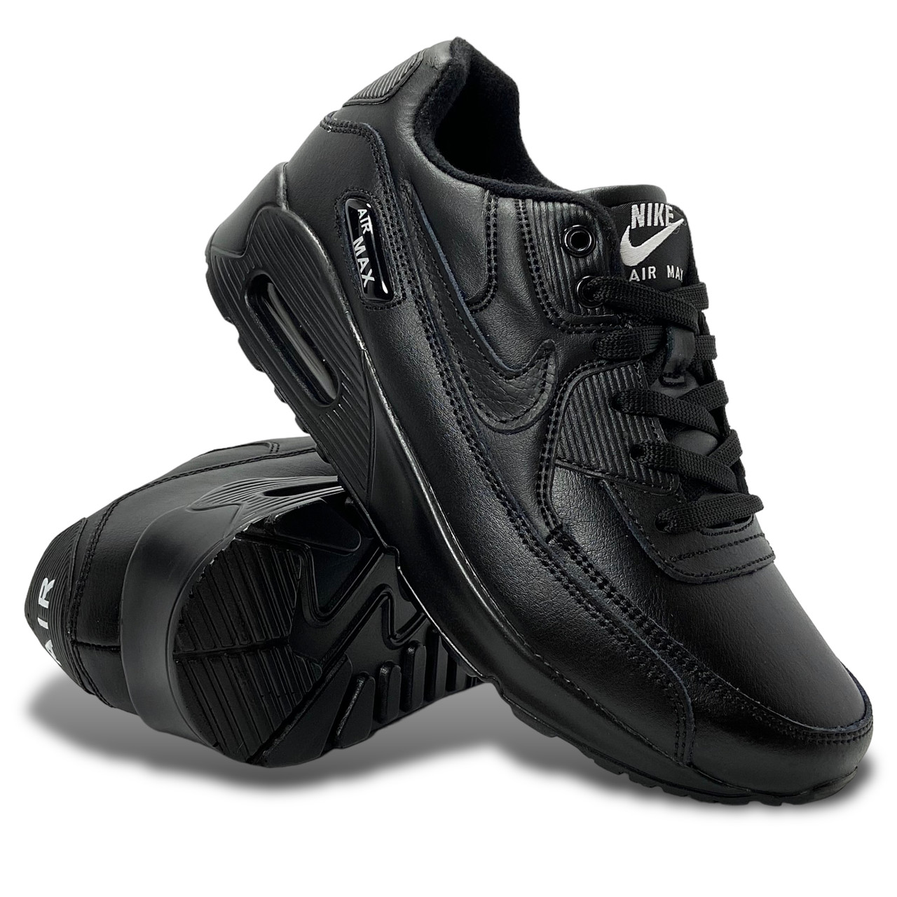 Кросівки підліткові Nike Air Max 90 еко-шкіра чорні весняні демі весна/осінь