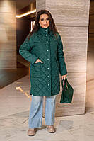 Зеленая удлиненная молодёжная стёганная куртка весна-осень батал с 46 по 68 размер