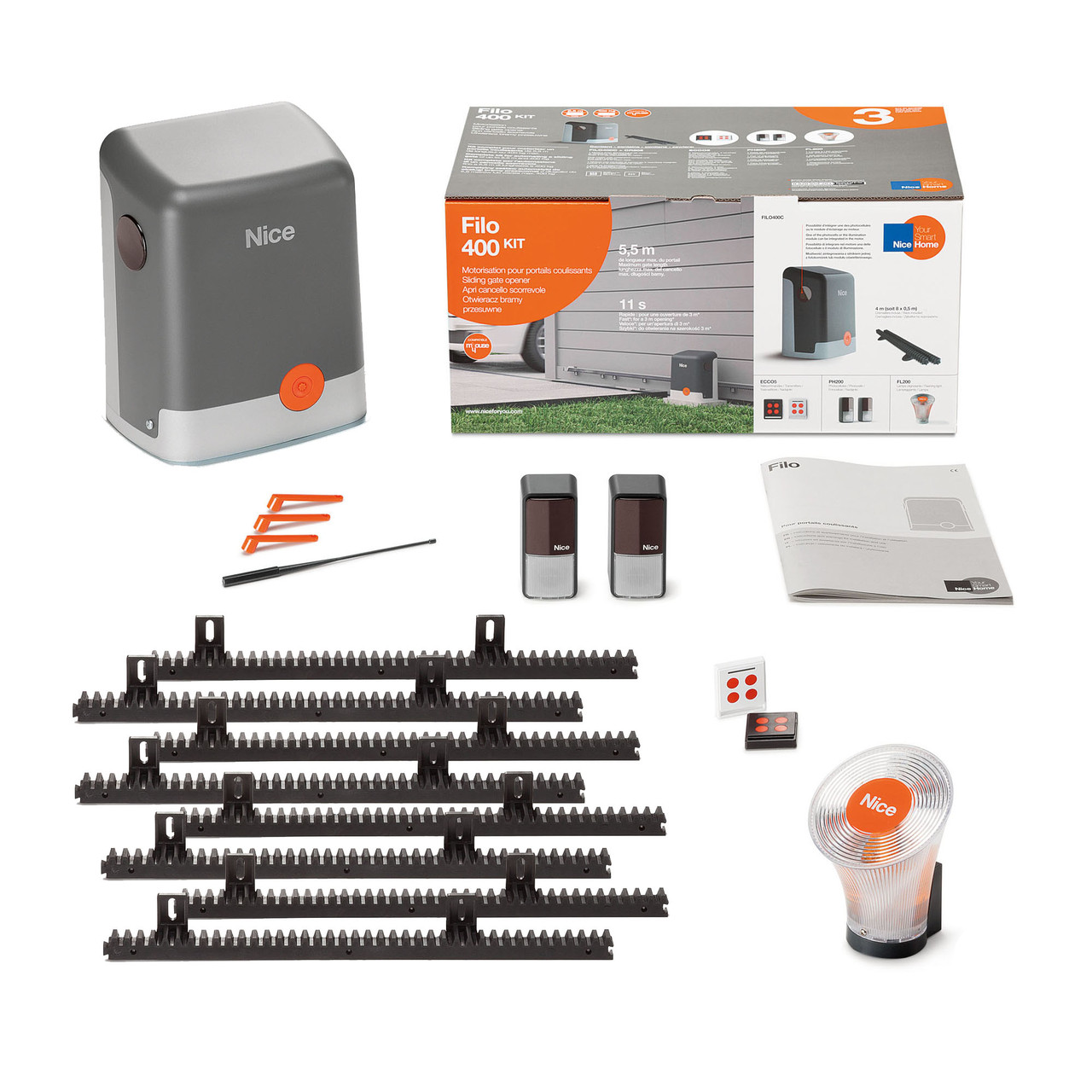Nice Home Filo 400 KIT — автоматика для відкатних воріт (стулка вагою до 400 кг і завдовжки до 5,5 м)