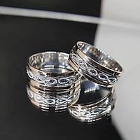 Серебряные обручальные кольца с золотыми пластинами по кругу 6 мм любой размер с символом бесконечности