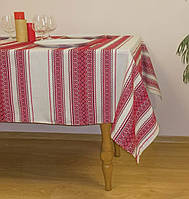 Скатерть праздничная с красной вышивкой на раскладной стол 220х145