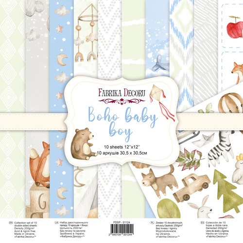 Набір двостороннього паперу 30.5х30.5см Fabrika Decoru "Boho baby boy" 11 листів FDSP-01124