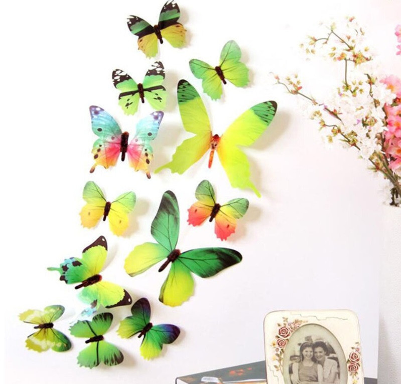 Метелики для декорацій, Наклейки метелика для декорацій, 3d метелики для декору, Зелений12 шт