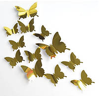Метелики для оздоблення, Наклейки метелика для декорування, 3d метелики дзеркальні для декорації 12 шт
